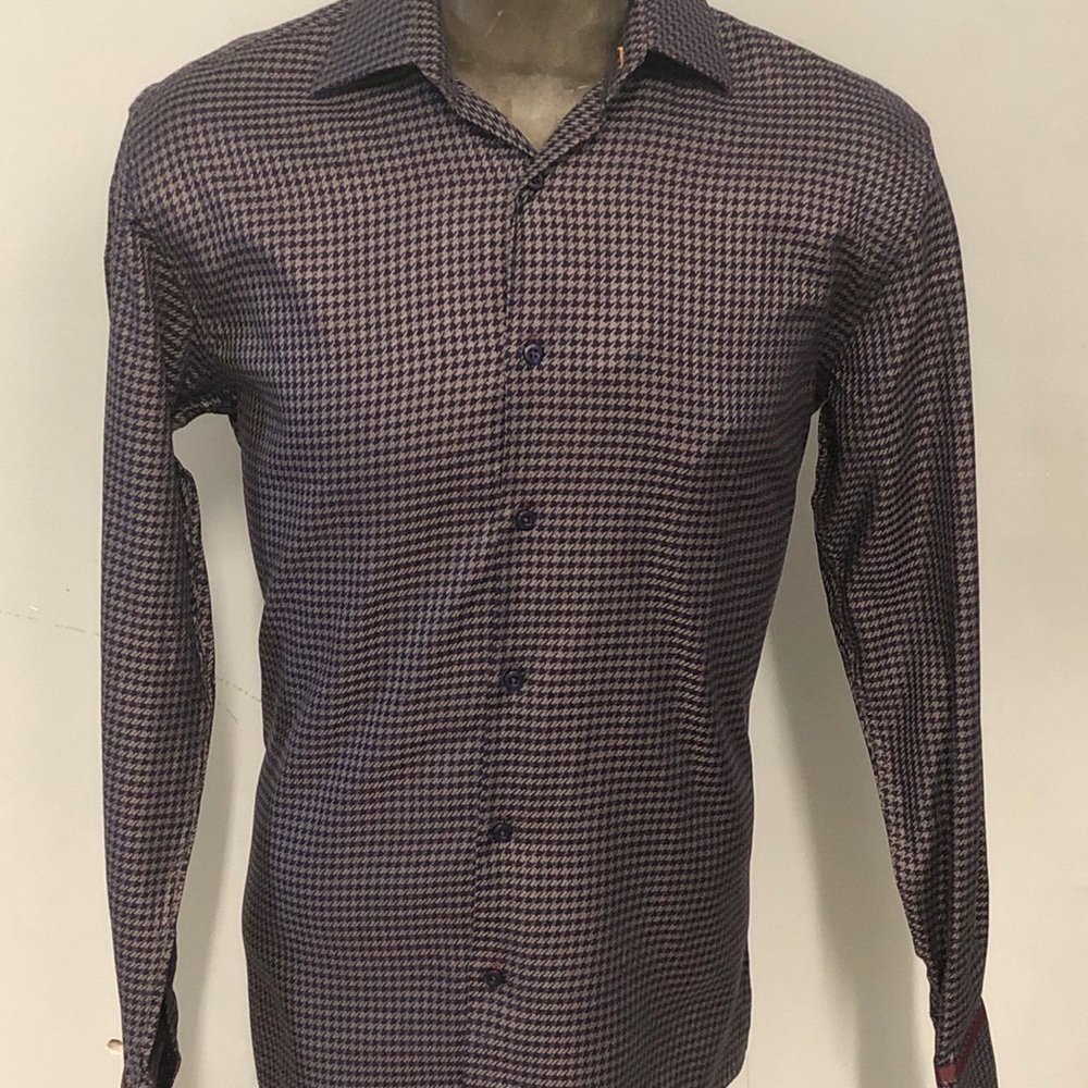 Steven land shirt button front navy houndstooth